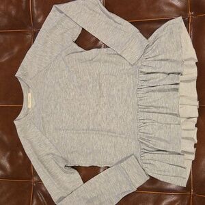 Anthropologie Gray Ruffled Hem Sweater Small